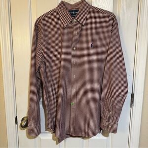 Ralph Lauren Men's Maroon and White Checkered Shirt